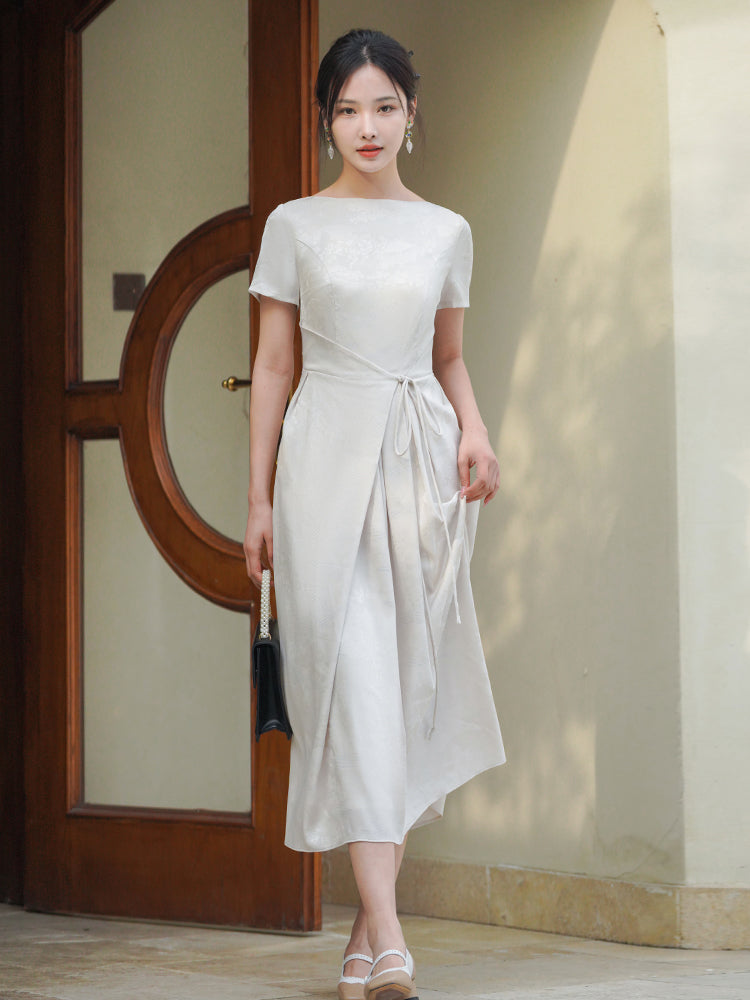ivory white|Modern one-Pieces Qipao Dress（拢月）