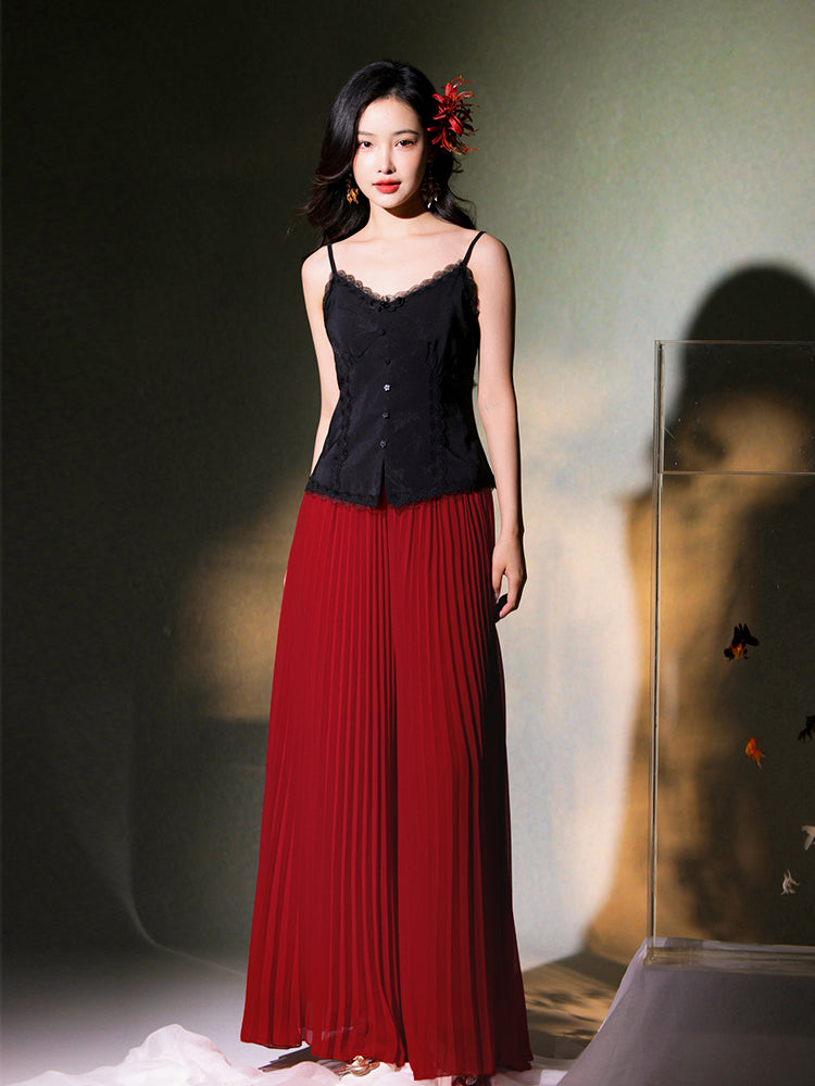 Vibrant Red|Modern Pleated Trousers(舒影）