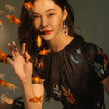 Black satin|Embroidered two-tone goldfish|Modern one-Pieces Qipao Dress（锦秀）