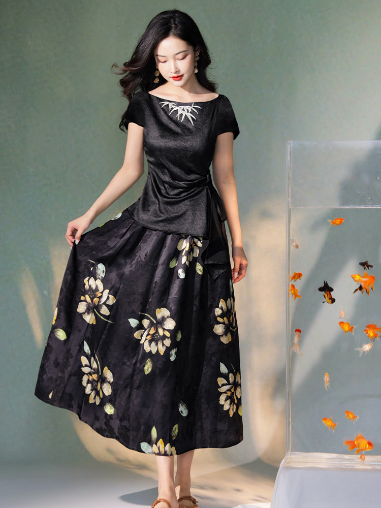 ink Black Silk Embroidered  | Sleeveless Camisole（墨莞）