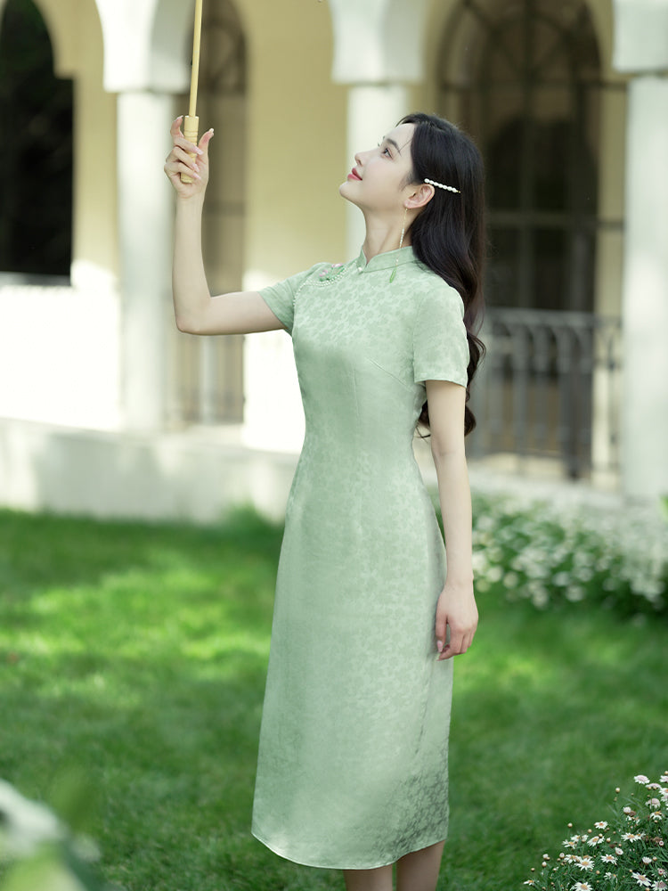 Pea - Green|Modern one-Pieces Qipao dress（陇月）