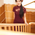 Burgundy Lace Embroidery | Modern one-Pieces Qipao Dress（绯颜）