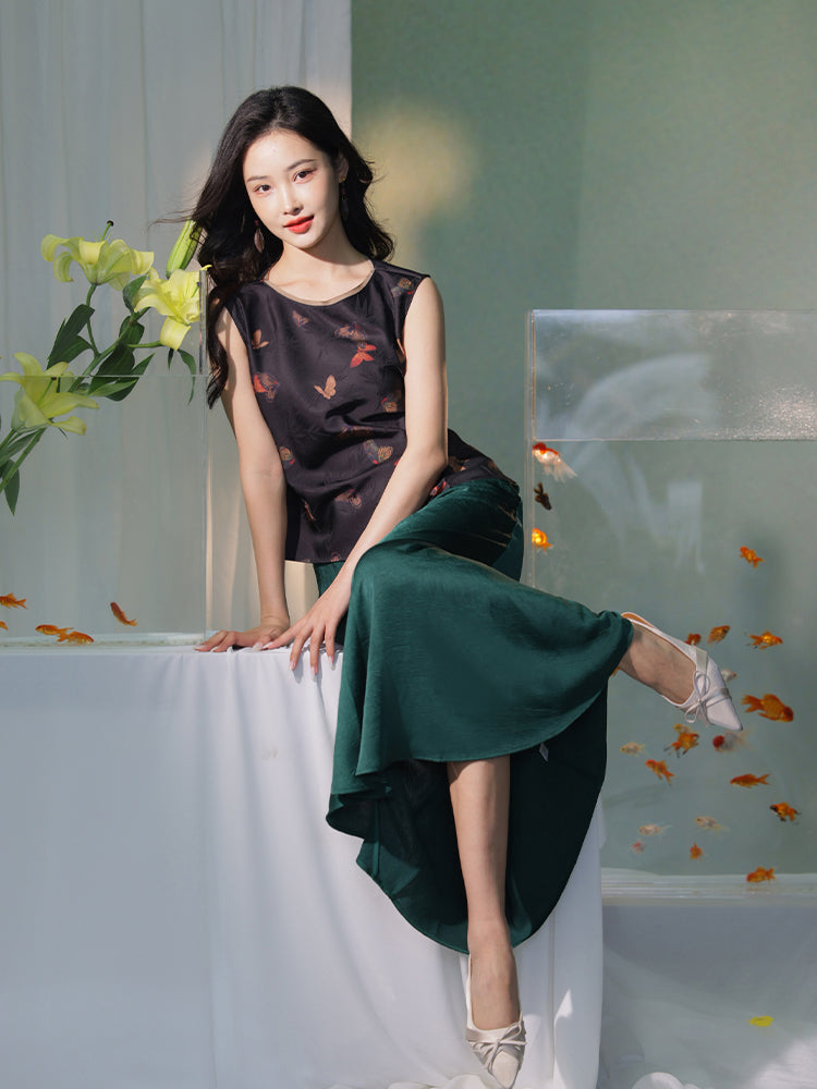 pine green| Cropped Fishtail Skirt（春渐）