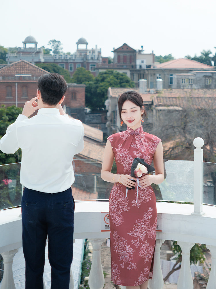Leather Pink|Modern one-Pieces Qipao Dress（相思子）