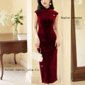 Deep Wine Crushed Velvet| Modern one-Pieces Qipao Dress（静沐）
