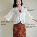 White |Qipao-Inspired Kimono Wrap with Floral Stitchwork(鹤云)