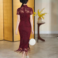 Burgundy Lace Embroidery | Modern one-Pieces Qipao Dress（绯颜）