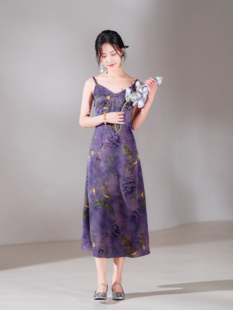 Lilac purple|Modern one-Pieces spaghetti strap dress（馨竹）