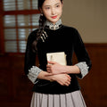 Vintage-Inspired Republic Era Schoolgirl Dress  | Velvet Cheongsam Top（徽茵）