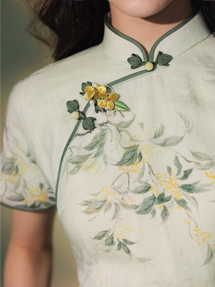 light green|Osmanthus Print Qipao top（沁寒）