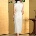 Botanical-Dyed Ivory Silk Satin | Modern one-Pieces Qipao Dress (青韵)