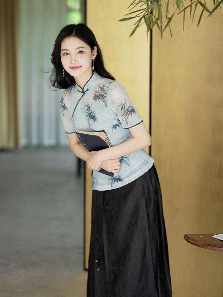 mint green|Modern one-Pieces Qipao top（竹青）