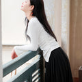 Milky White Long-Sleeve Knit | Contemporary Chinese-Inspired Top（南汐）