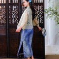 Light beige with pale blue floral prints cardigan（蔓蝶）