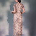 Navy blue Geometric Lattice  | Modern one-Pieces Qipao Dress（若檬）