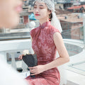 Leather Pink|Modern one-Pieces Qipao Dress（相思子）