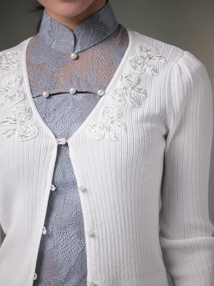 Goose Yellow   | Embroidered Knit Qipao Cardigan（诺洳）