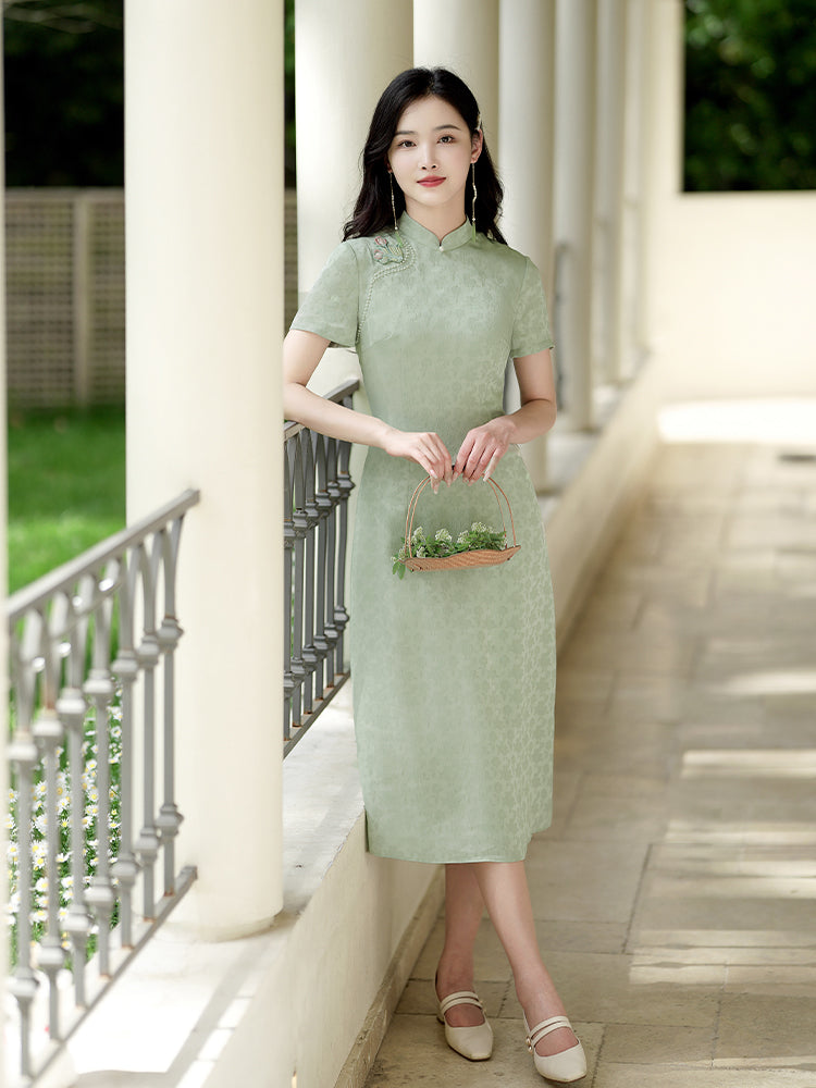 Pea - Green|Modern one-Pieces Qipao dress（陇月）