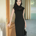 Refined Ink Black Sophistication | Modern one-Pieces Qipao Dress (扶芳)
