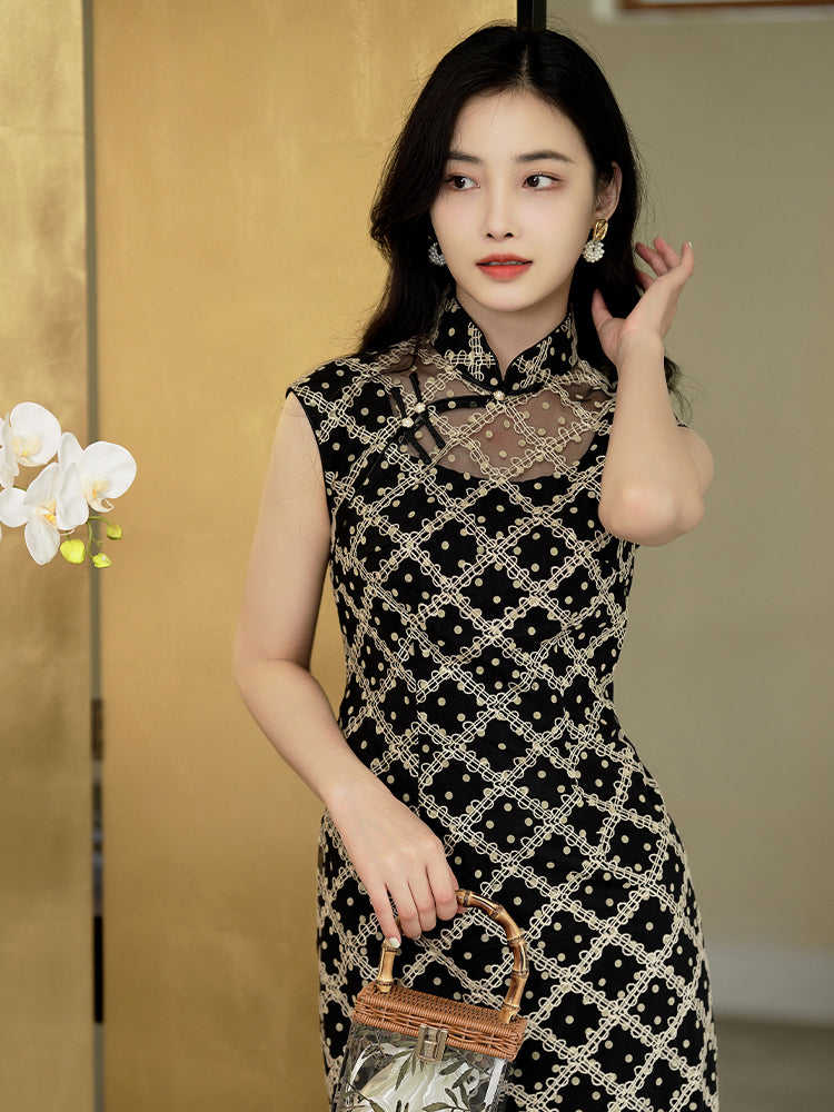 Caramel Diamond Lattice lace | Modern one-Pieces Qipao Dress（晗香）