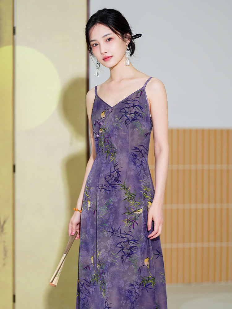 Lilac purple|Modern one-Pieces spaghetti strap dress（馨竹）