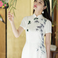 Ivory White Hand-Painted Bamboo | Neo-Chinese Dress（君竹）
