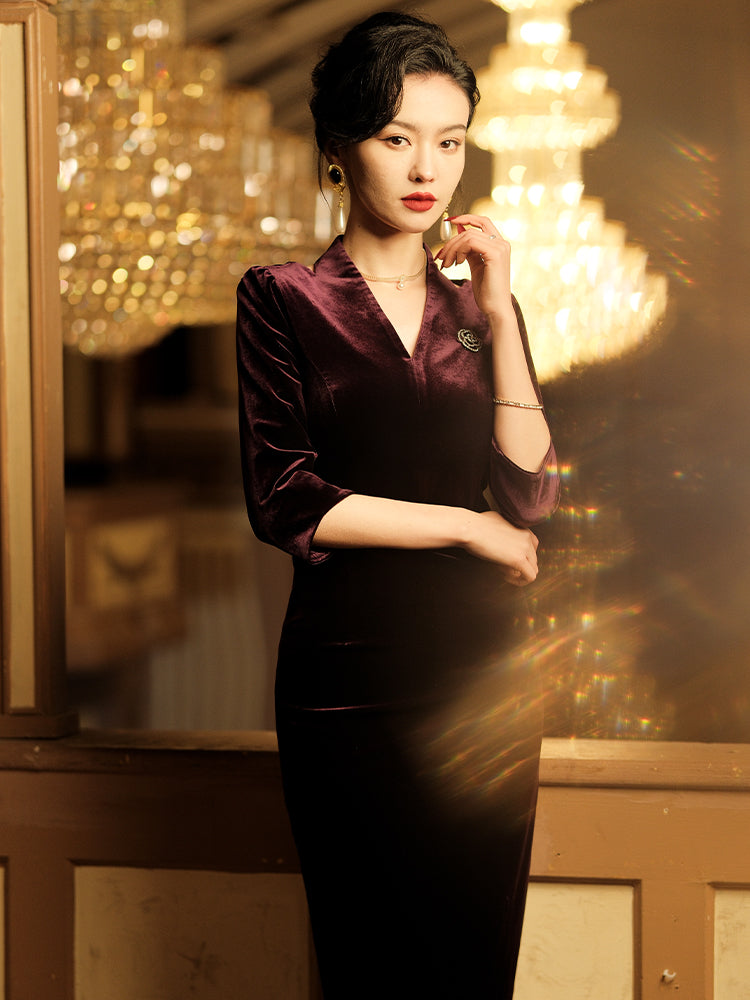 Deep Purple Velvet | Modernized Qipao Evening Dress（马莲）