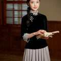 Vintage-Inspired Republic Era Schoolgirl Dress  | Velvet Cheongsam Top（徽茵）