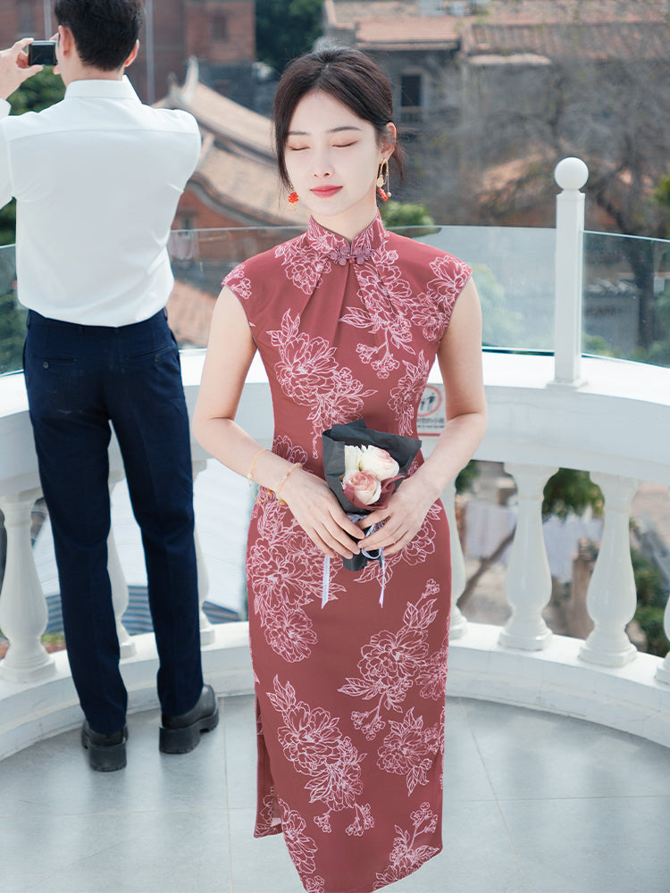Leather Pink|Modern one-Pieces Qipao Dress（相思子）