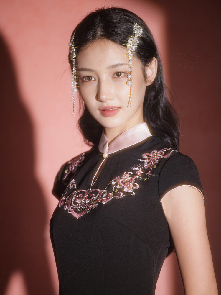 Sumi Black Artisan Embroidery | Neo-Chinese Dress（如苑）