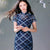 Navy blue Geometric Lattice  | Modern one-Pieces Qipao Dress（若檬）