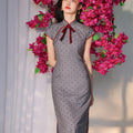 Dusk Grey with Red Polka Dots | Modern one-Pieces Qipao Dress(佳音)