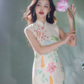 Colorful Lotus Flower Cotton and Linen Embroidery|Modern one-Pieces Qipao Dress（菡裳）