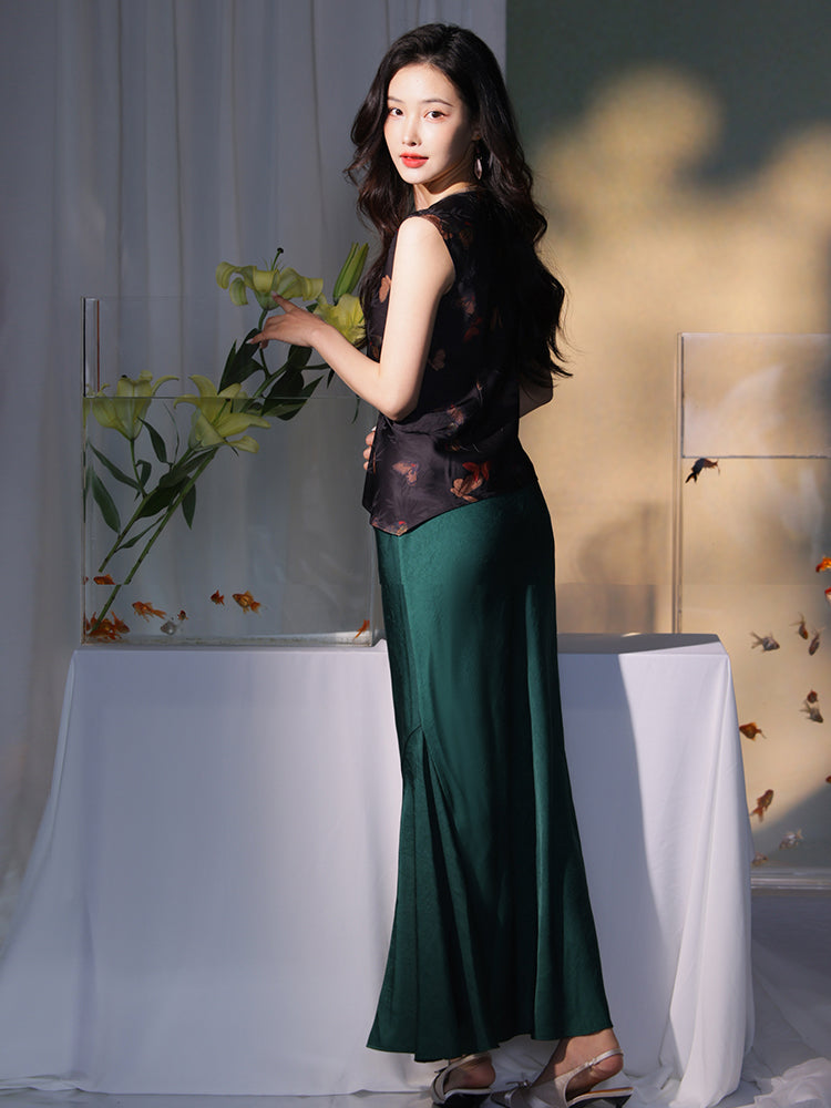 pine green| Cropped Fishtail Skirt（春渐）