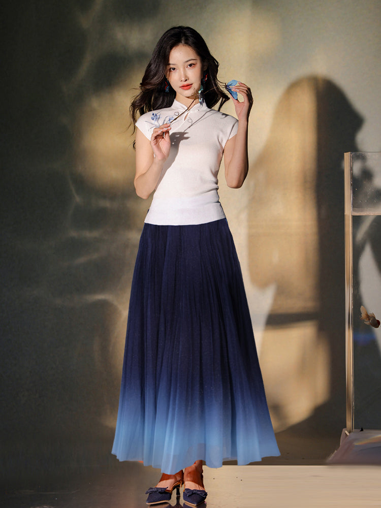 White|Orchid Embroidery Modern one-Pieces Qipao blouse（令娴）