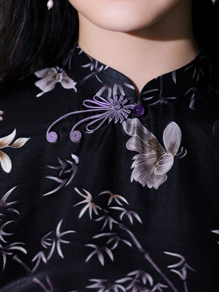 Deep purple - gray tone| Modern one-Pieces Qipao Top（阑霏）