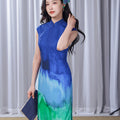 Inked Aurora Blue Green Color Gradient|Modern one-Pieces Qipao Dress（玦光）