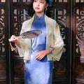 Light beige with pale blue floral prints cardigan（蔓蝶）