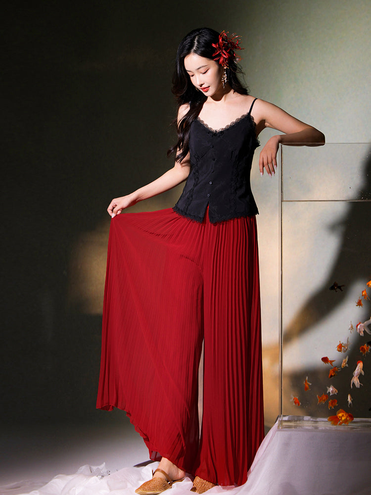 Vibrant Red|Modern Pleated Trousers(舒影）