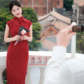dark red polka dot|Modern one-Pieces Qipao Dress（舒萌）