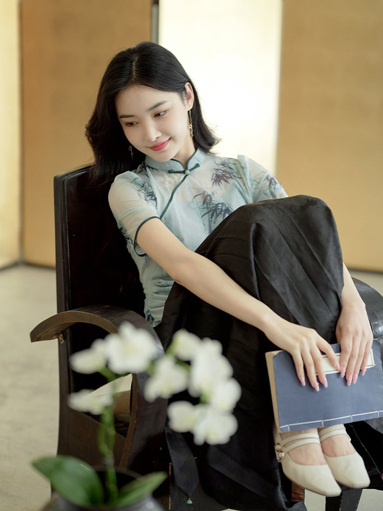 mint green|Modern one-Pieces Qipao top（竹青）