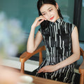black and white stripes|Modern one-Pieces Qipao Dress（香嵩）
