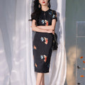 Black satin|Embroidered two-tone goldfish|Modern one-Pieces Qipao Dress（锦秀）