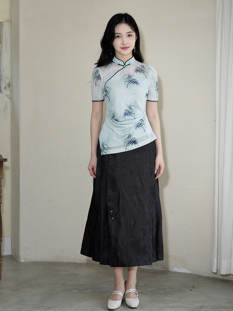 mint green|Modern one-Pieces Qipao top（竹青）