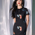 Black satin|Embroidered two-tone goldfish|Modern one-Pieces Qipao Dress（锦秀）