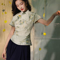 light green|Osmanthus Print Qipao top（沁寒）