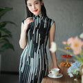 black and white stripes|Modern one-Pieces Qipao Dress（香嵩）