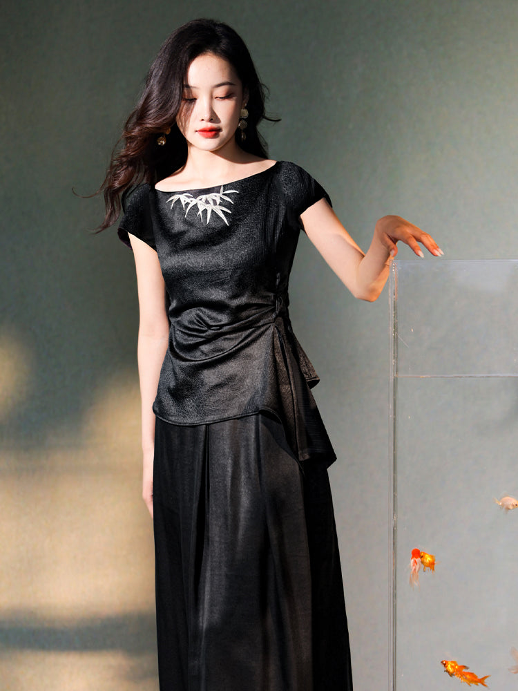 ink Black Silk Embroidered  | Sleeveless Camisole（墨莞）