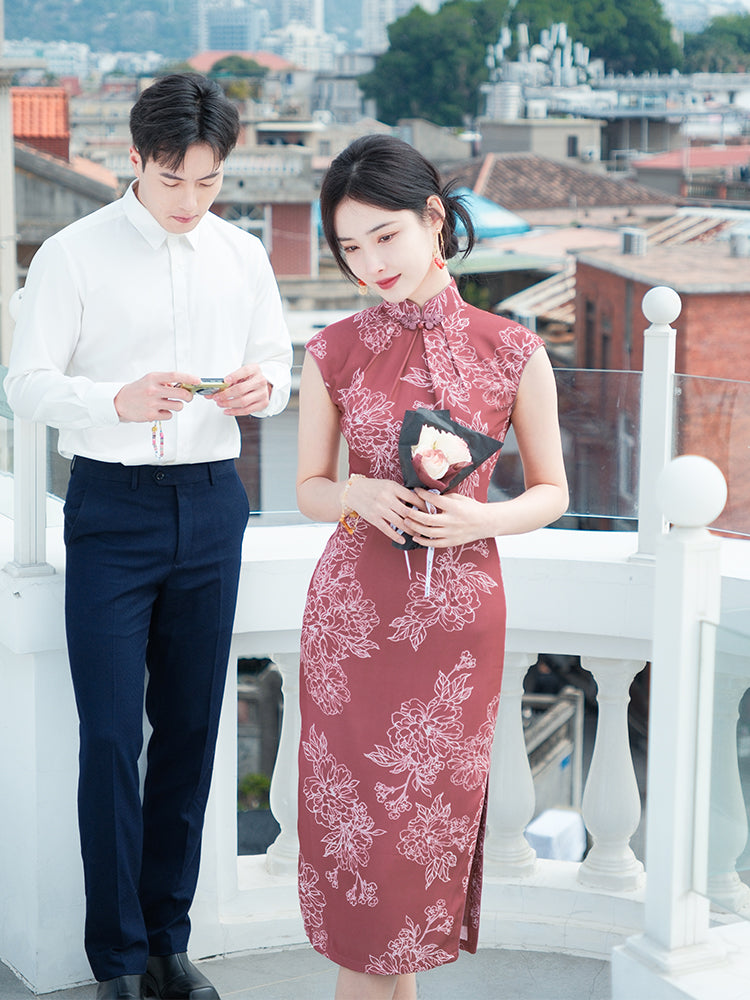 Leather Pink|Modern one-Pieces Qipao Dress（相思子）