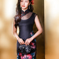 Black Ground with Floral Motifs | Modern one-Pieces Qipao Dress（晚俪）